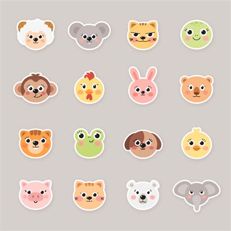 Cartoon Animal Face Stickers Animal Faces Tiger Cartoon Drawing