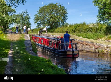 A Narrow Boat Enters New Marton Top Lock On The Llangollen Canal While