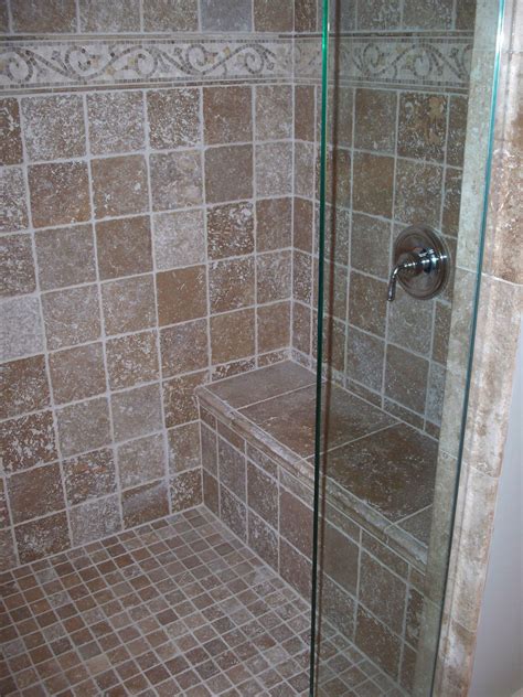 tile walk in shower with bench design corral