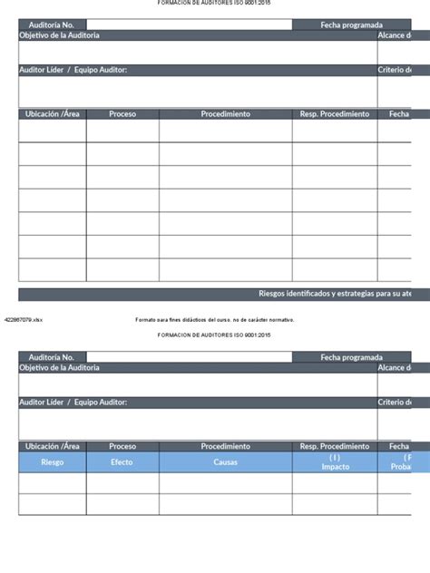 Plantilla Plan Auditoria Interna De Calidad Iso 9001 2015 Xlsx Riset