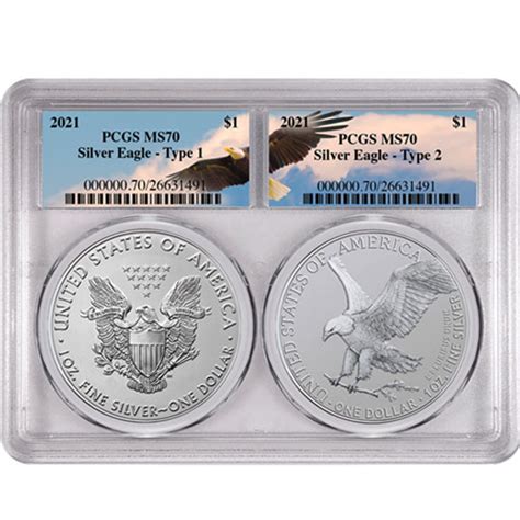 2021 1 Oz American Silver Eagle 2 Coin Type Set Pcgs Ms70 L Jm Bullion™