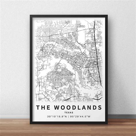 Printable Map Of The Woodlands Tx Texas United States With Etsy