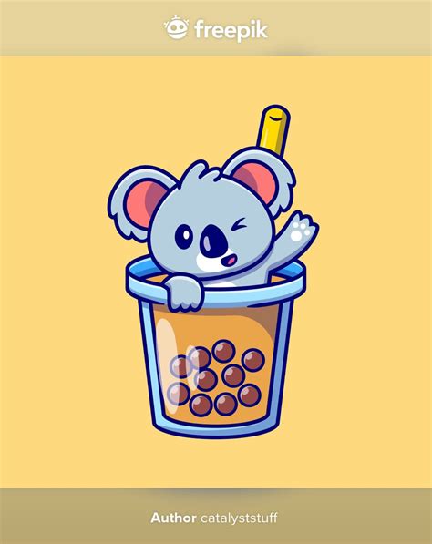 Cute Koala Waving In Boba Milk Tea Cup Cartoon In 2021 Koala