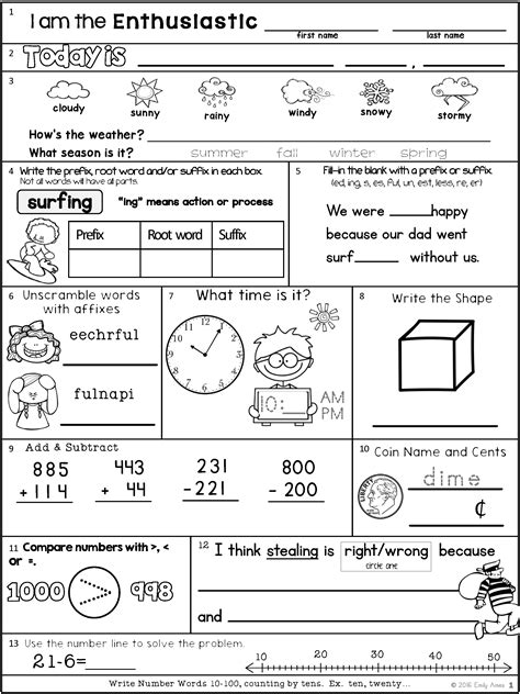Free Printable Learning Worksheets 2nd Grade