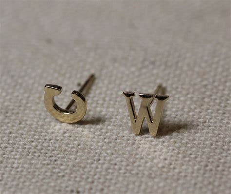 Initial Earrings Gold Tiny Solid 14k Gold Initial Earrings Etsy