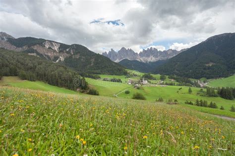 Small Italian Mountain Town In The Dolomites St Magdalena In Stock