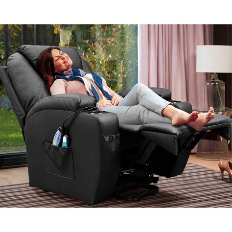 Walnew Power Lift Recliner With Massage And Heat Black Faux Leather