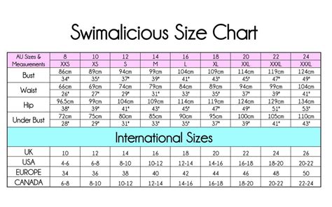 Swimsuit Size Chart Uk