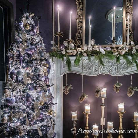 Gold White And Purple Christmas Decorations On A Beautiful Christmas