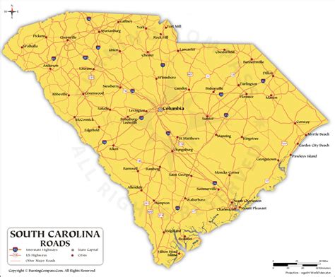 South Carolina Road Map With Interstate Highways And Us Highways