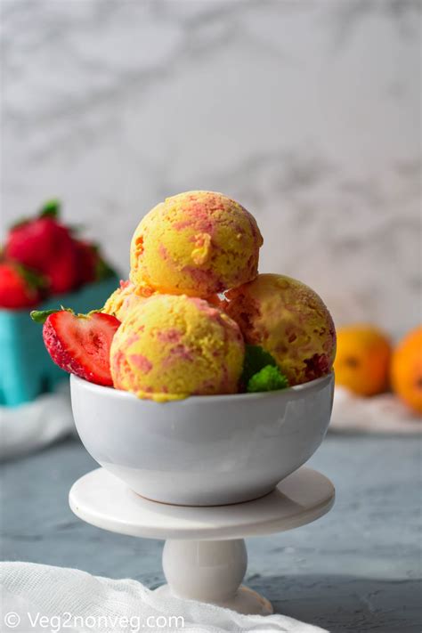 Mango Ice Cream With Strawberry Swirls Veg2nonveg Mango Ice Cream