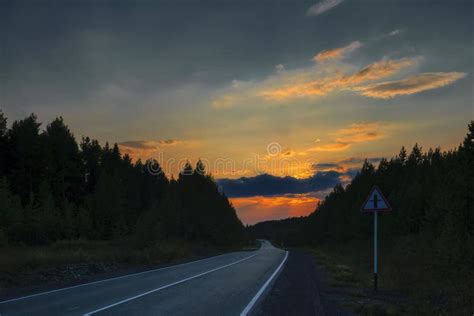 Autumn Forest With Country Road At Sunset Colorful Landscape With