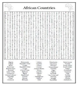 African Countries Word Search Puzzle Differentiated Pack African