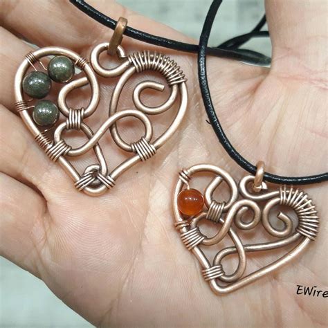 Antiqued Copper Wire Wrapped Heart Pendant With Red Carnelian Etsy