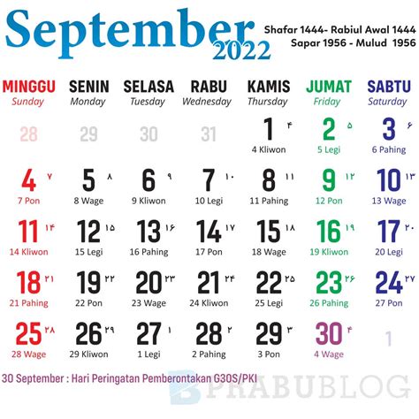 Kalender September 2022 Kalender Nasional Dan Jawa Uncut Media