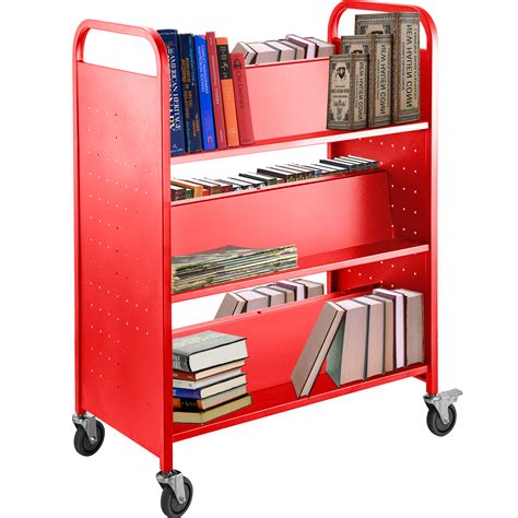 Book Cart Library Cart 200lb With Double Sided W Shaped Sloped Shelves
