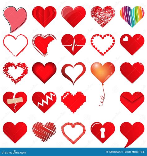 Collection Different Loving Valentine Hearts Stock Vector