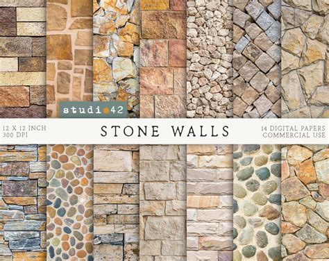 Stones Background Digital Papers Stone Wall Texture Paper Etsy