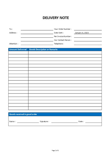 Delivery Order Note Templates At