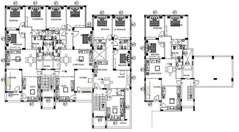 3 Bedroom Apartment Plan With Furniture Layout Dwg File Cadbull