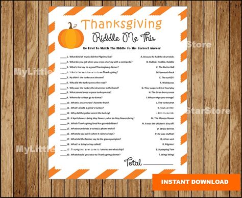 Thanksgiving Riddle Game Printable Thanksgiving Party Game Etsy