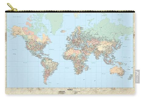 Huge Hi Res Mercator Projection Political World Map Carry All Pouch For