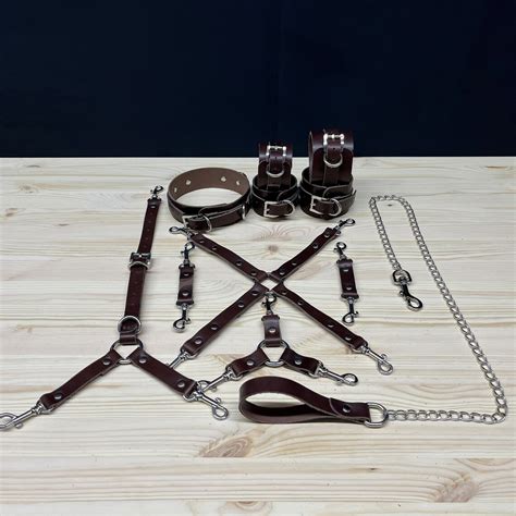 BDSM Restraint Set Cowhide Leather Wrist Ankle Cuffs Collar Etsy