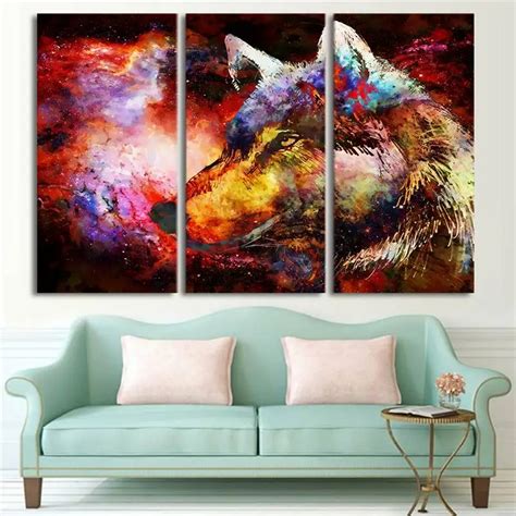 Hd Printed 3 Piece Canvas Art Abstract Wolf Painting Psychedelic Color