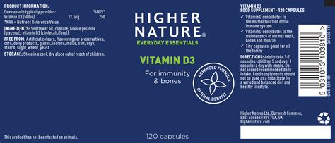 Vitamin D3 500iu 120 Capsules Higher Nature