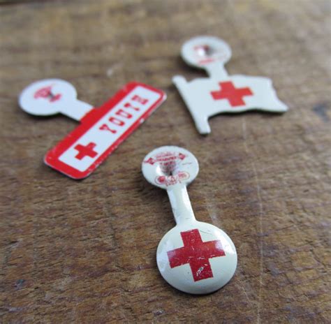 Set Of Three Vintage Red Cross Lapel Pins By Whatsnewonthemantel
