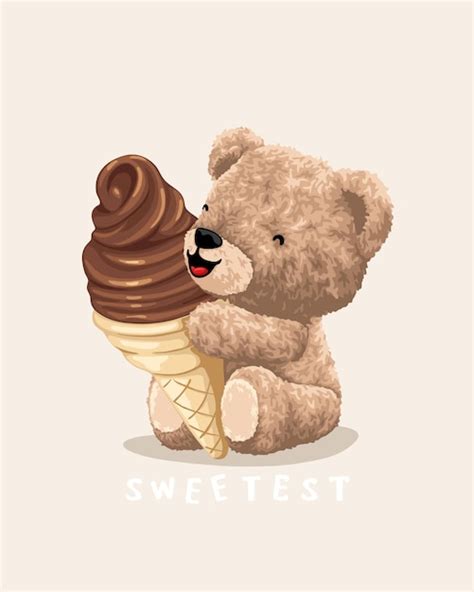 Premium Vector Vector Illustration Of Cute Teddy Bear Holding Ice Cream