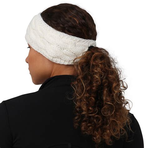 Trailheads Womens Cable Knit Ponytail Headband Wintry White