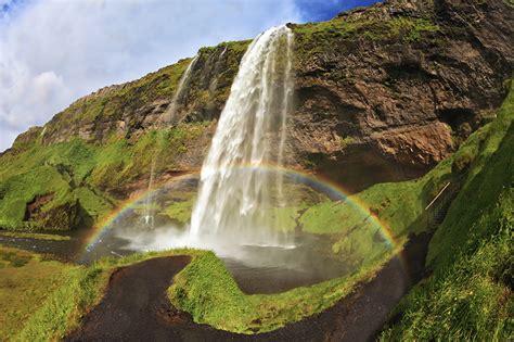 Fonds Decran Islande Chute Deau Seljalandsfoss Waterfall Arc En Ciel