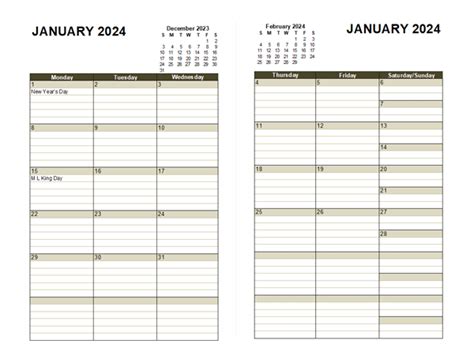 Two Page Monthly Calendar Printable Calendar Printable