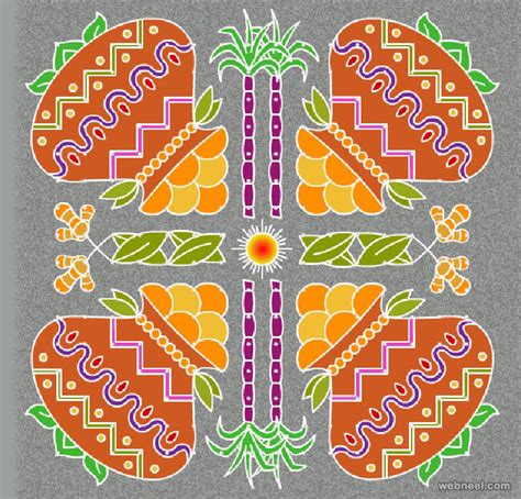 This is a special shanku kolam pattern drawn for pongal 2018 using white kolam powder and few colors. 25 Beautiful Pongal Kolam and Pongal Rangoli Designs