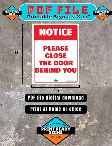 Notice Please Close The Door Behind You Pdf Digital Download 85x11