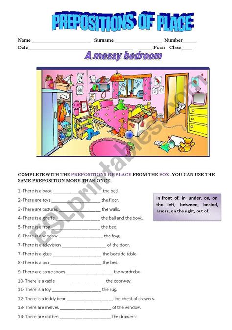 Prepositions Of Place 1 Worksheet Free Esl Printable Prepositions Of