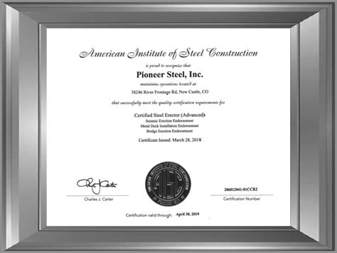 Aisc Certification Pioneer Steel Inc