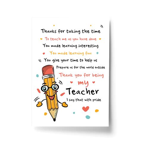 Teacher Ts Thank You Present Best Teacher Poem Leaving School
