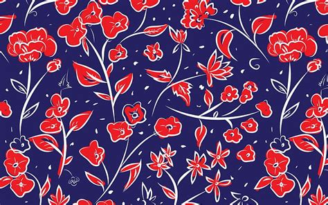 Retro Floral Texture Red Flowers On A Blue Background Retro Red