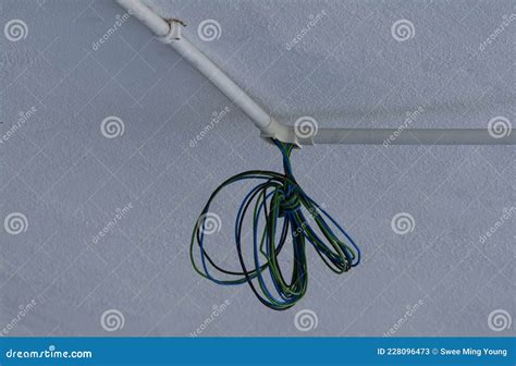 Newly Hanging Electric Wire On Ceiling Wall Stock Image Image Of