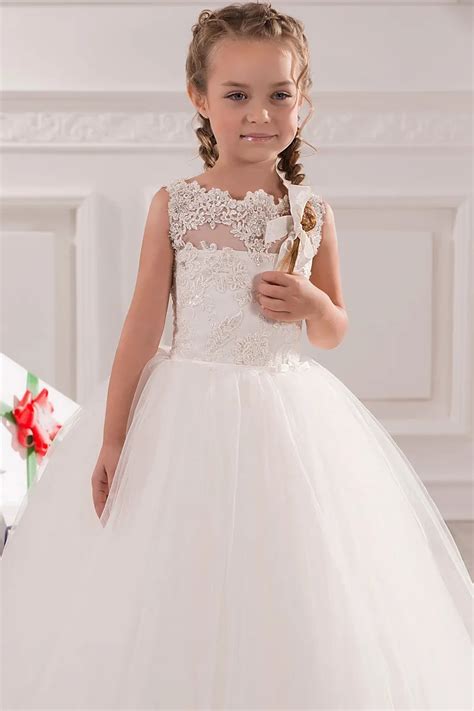 White Ivory First Communion Dresses Cute Little Girls Pageant Dresses