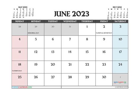 Free Printable June 2023 Calendar 12 Templates Calendar Printables