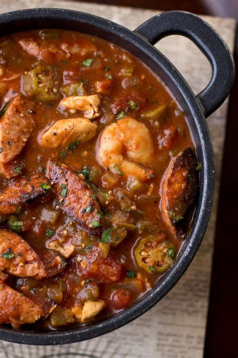 Gumbo Laya Stew With Spicy Sausage Chicken And Shrimp With Okra Over