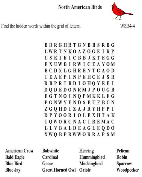 Bluebonkers Free Printable Word Search Sheet North American Birds
