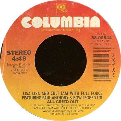 Lisa Lisa And Cult Jam Full Force All Cried Out Vinyl Discrepancy Records