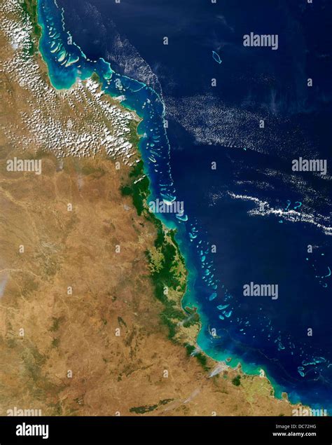 Satellite View Of The Great Barrier Reef Australia Stock Photo Alamy