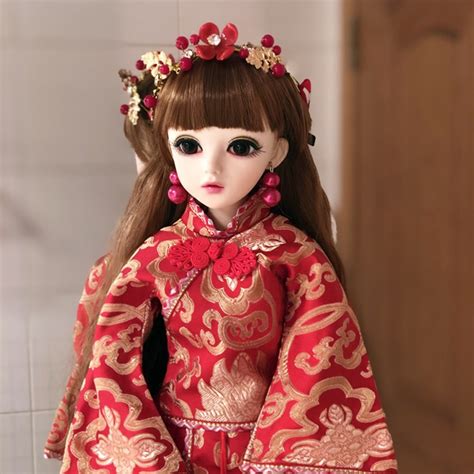 Top Quality 13 Bjd Doll With Red Chinese Traditional Wedding Dress