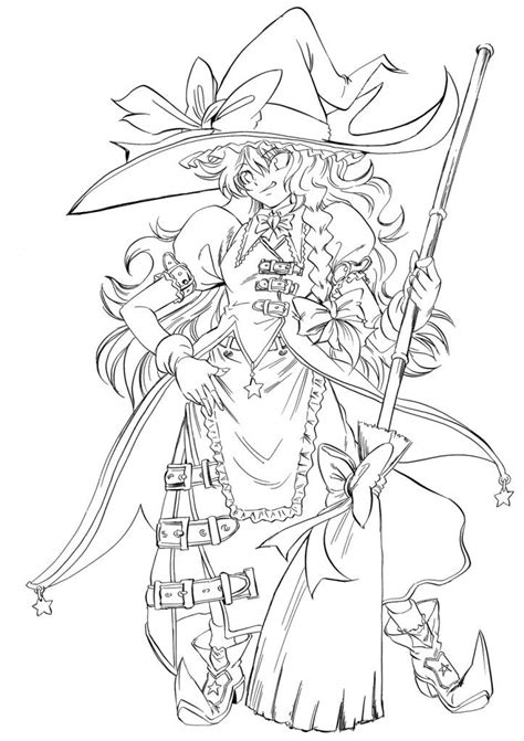A Drawing Of A Witch Holding A Broom And Wearing A Hat With Her Hand On