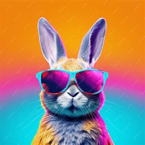 Premium Ai Image Cool Bunny With Sunglasses On Colorful Background